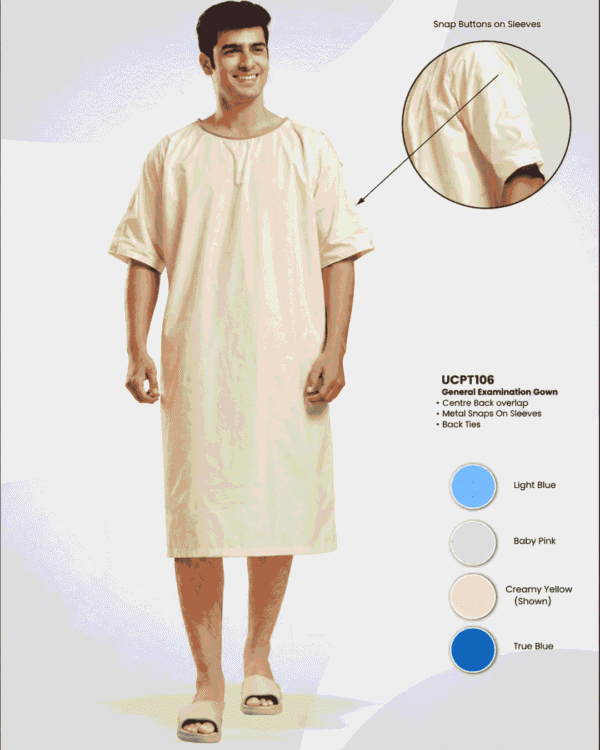 Premium General Examination Gown with Snap Sleeves – Creamy Yellow
