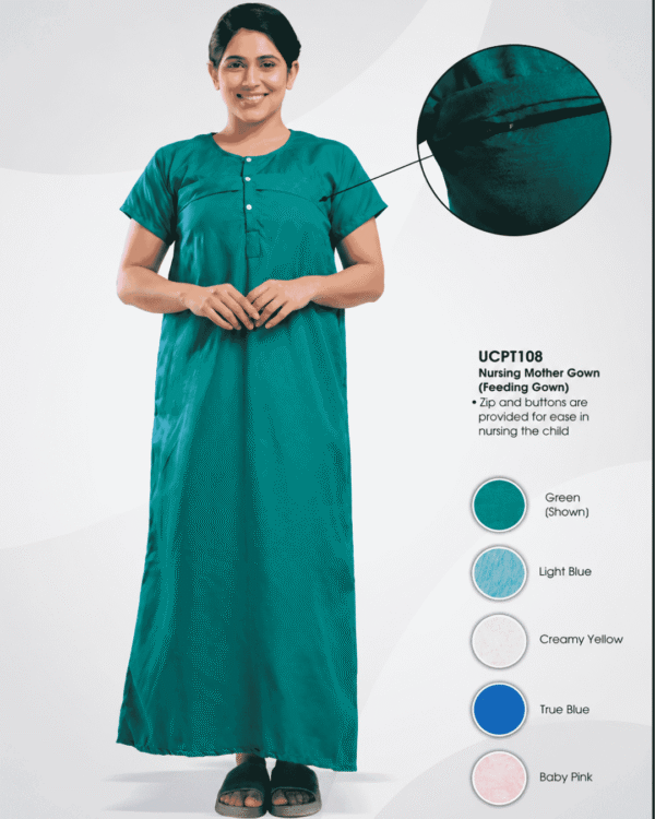 Premium Nursing Mother Feeding Gown – Green