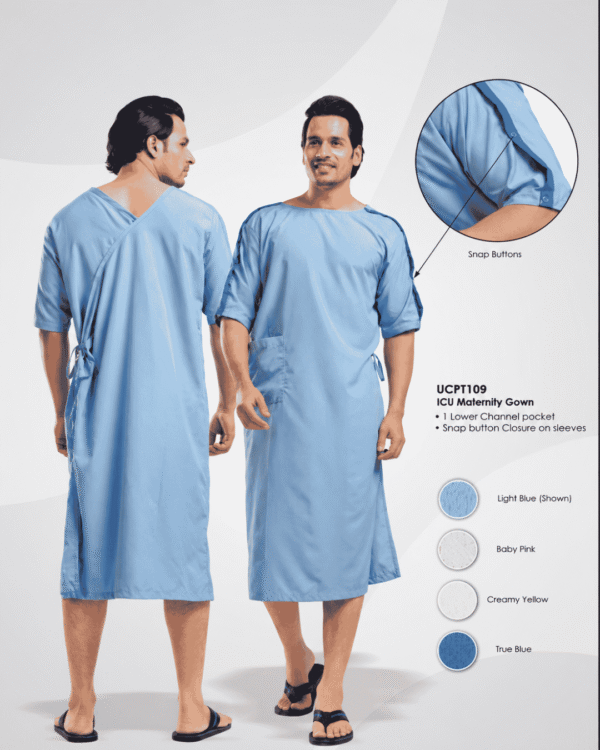 Premium ICU Maternity Gown with Snap Button Sleeves – Light Blue