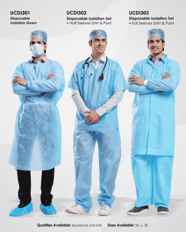 Premium Disposable Isolation Wear Set – Gown, Half Sleeve & Full Sleeve