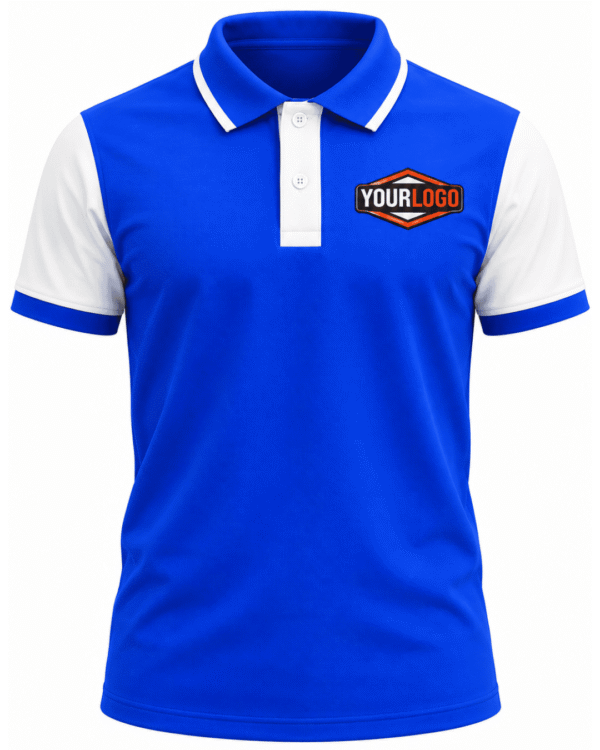 Premium Royal Blue & White Corporate Polo T-Shirt with Custom Logo