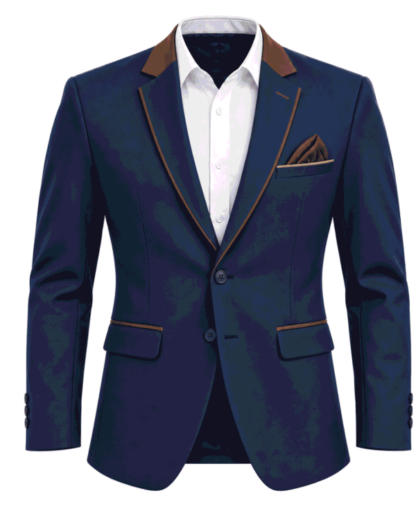 Premium Hospitality Blazer – Navy Blue with Brown Contrast