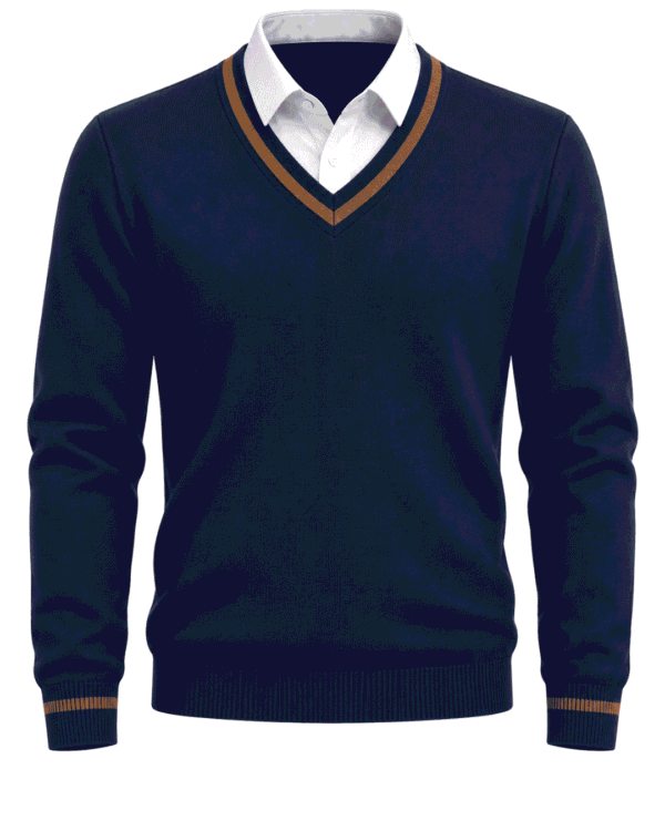 Premium Hospitality Sweater – Navy Blue with Brown Contrast