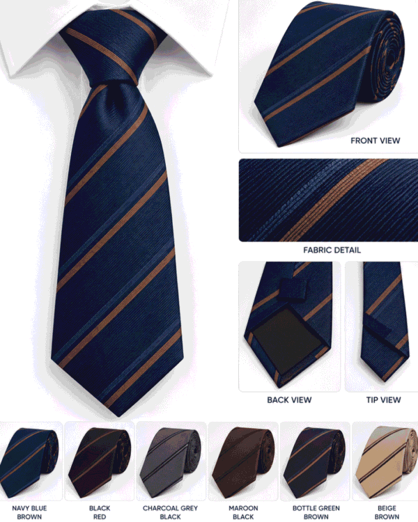 Premium Hospitality Tie – Navy Blue with Brown Stripes