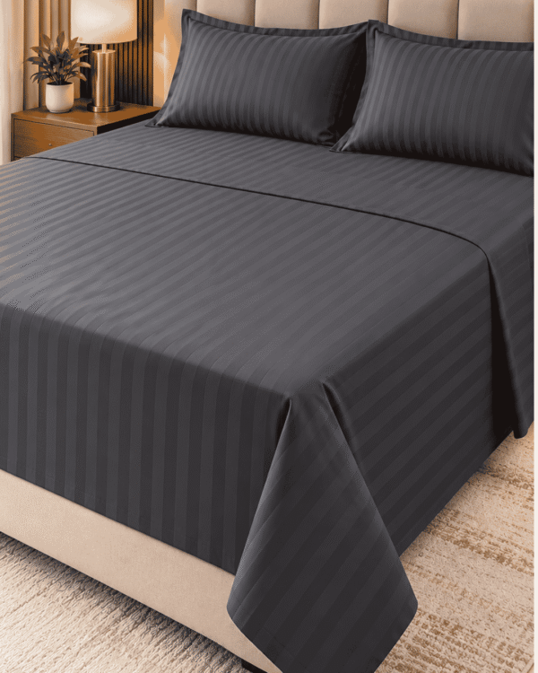 Premium Hospitality Double Bedsheet Set – Charcoal Stripe