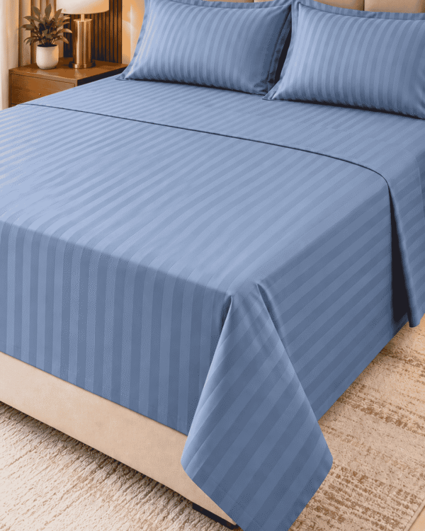 Premium Hospitality Medium Bedsheet Set – Sky Blue Stripe