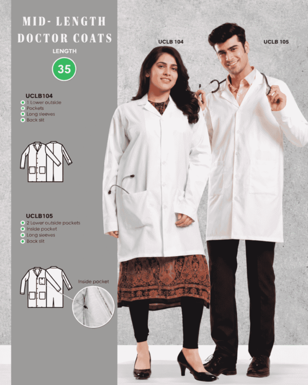 Premium Mid-Length Doctor Coat – UCLB104 & UCLB105