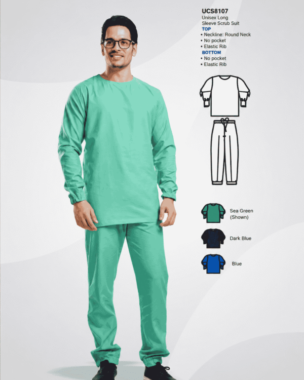Premium Unisex Long Sleeve Scrub Suit – Sea Green