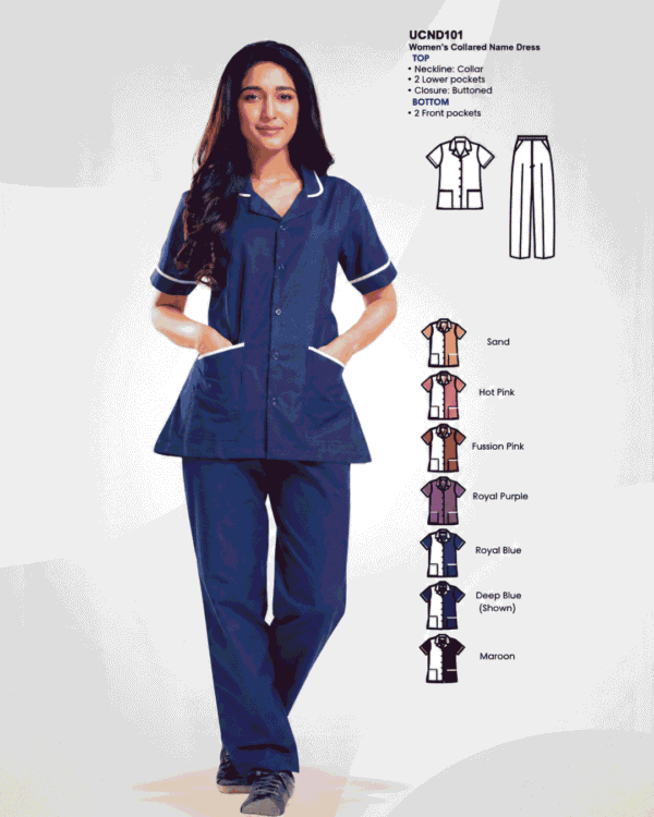 Premium Women's Collared Name Dress Scrub Suit – Deep Blue