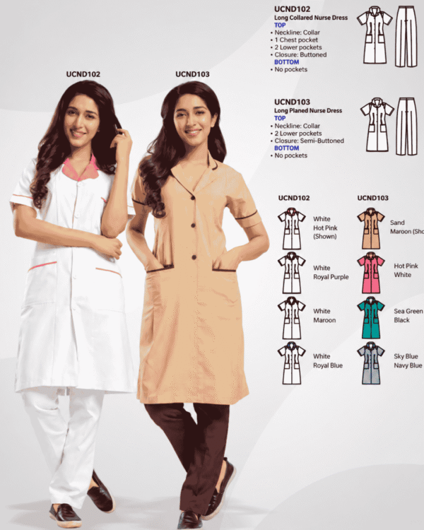 Premium Women's Long Collared Nurse Dress – Sand & Maroon