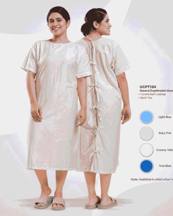 Premium General Examination Gown – White Dotted