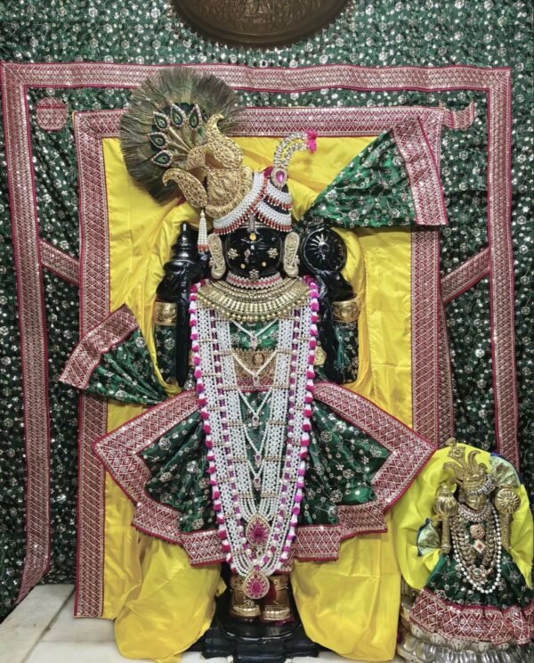 Premium Emerald Green & Yellow Designer Bhagwan Ji Poshak