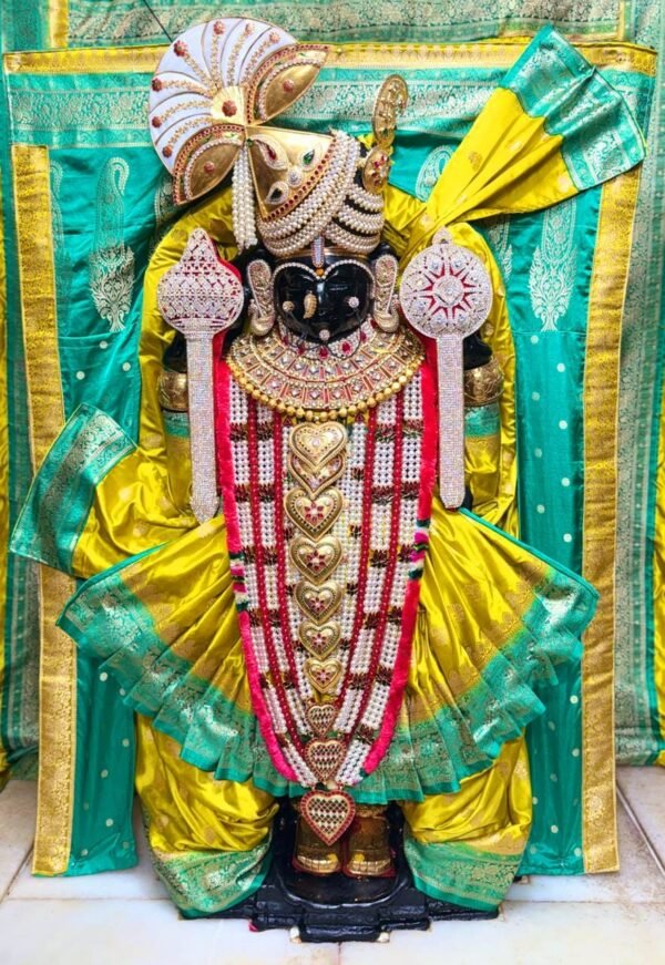 Premium Yellow & Turquoise Silk Embroidered Bhagwan Ji Poshak