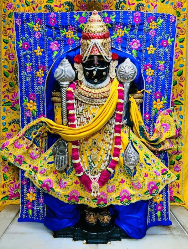 Premium Yellow & Royal Blue Floral Embroidered Bhagwan Ji Poshak